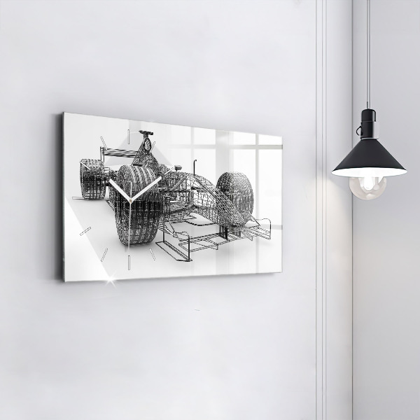 Glass wall clock rectangular F1 car design