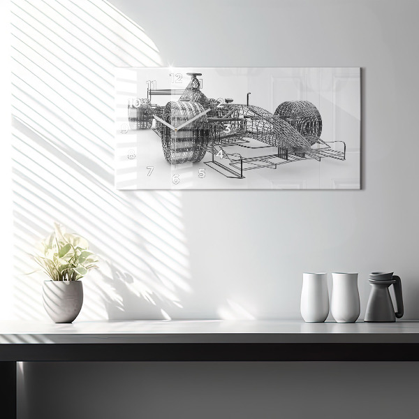 Glass wall clock rectangular F1 car design