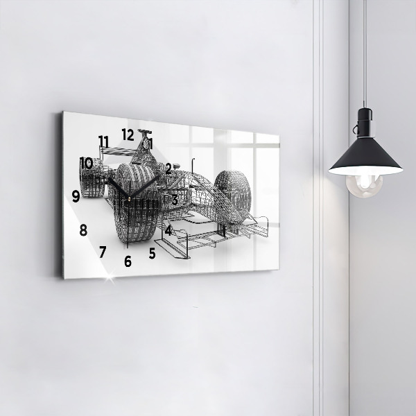 Glass wall clock rectangular F1 car design