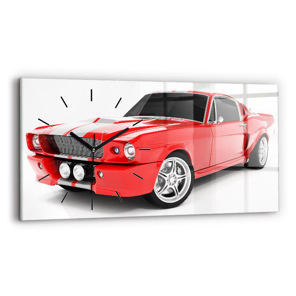 Glass wall clock rectangular Sports car
