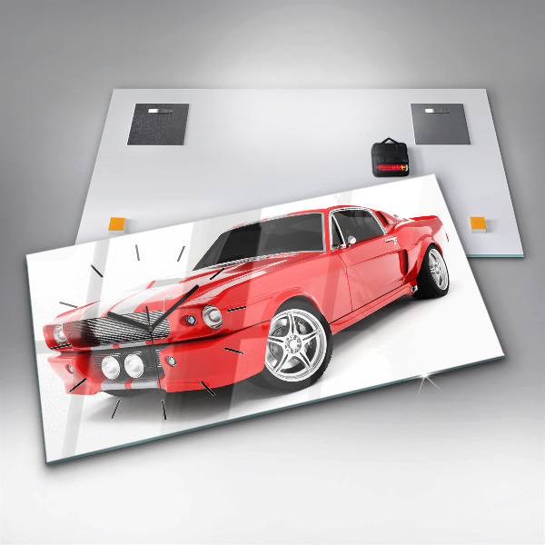 Glass wall clock rectangular Sports car