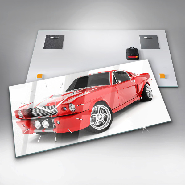 Glass wall clock rectangular Sports car