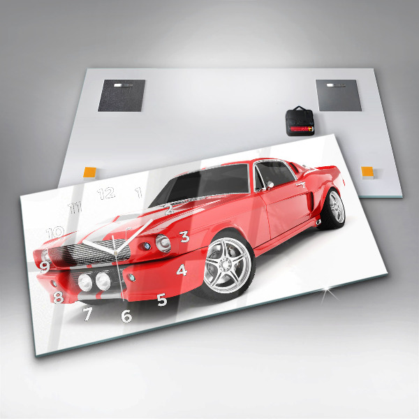 Glass wall clock rectangular Sports car