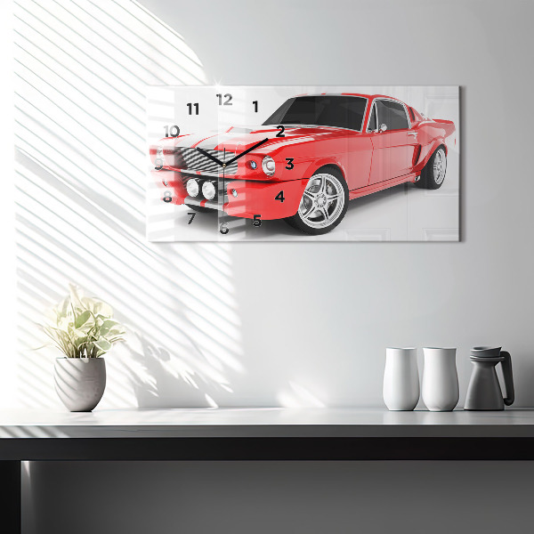 Glass wall clock rectangular Sports car