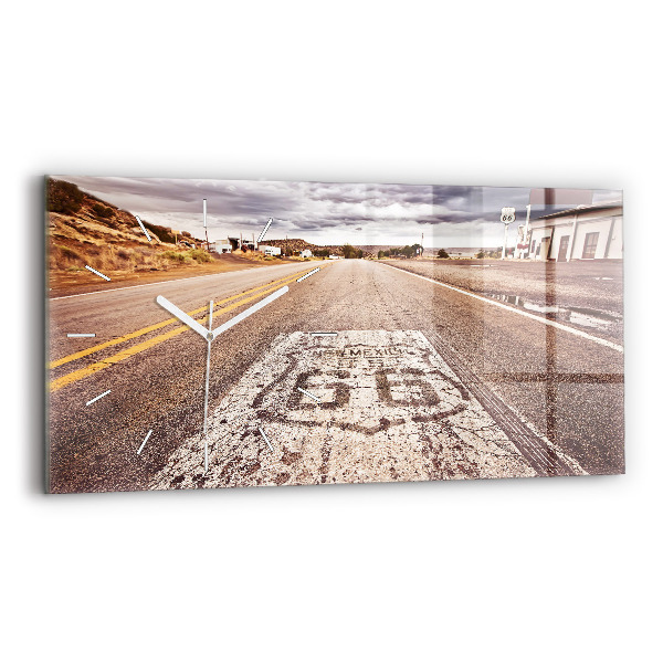 Glass wall clock rectangular Route 66 USA