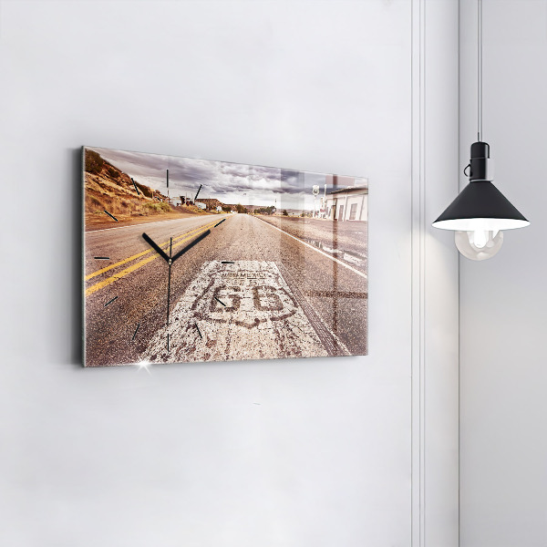 Glass wall clock rectangular Route 66 USA