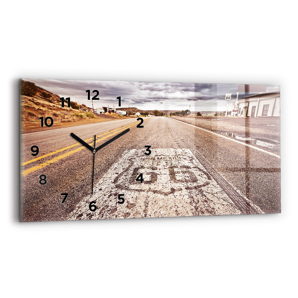 Glass wall clock rectangular Route 66 USA