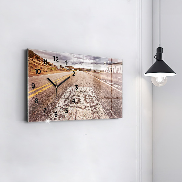 Glass wall clock rectangular Route 66 USA