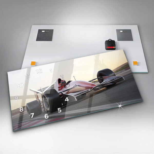 Glass wall clock rectangular Sports racing car
