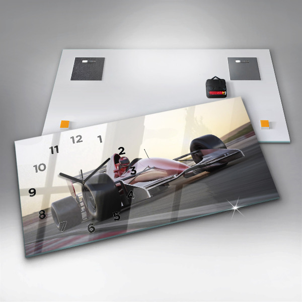 Glass wall clock rectangular Sports racing car