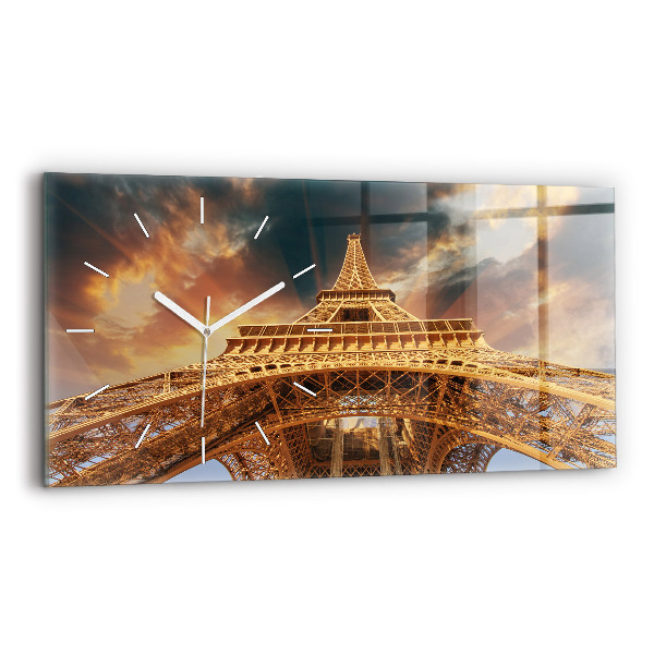 Glass wall clock rectangular The Eiffel Tower in the sunlight