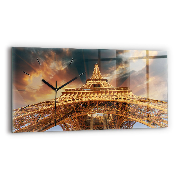 Glass wall clock rectangular The Eiffel Tower in the sunlight