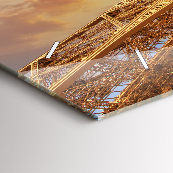 Glass wall clock rectangular The Eiffel Tower in the sunlight