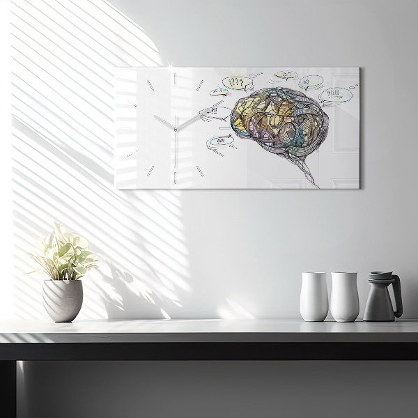 Glass wall clock rectangular Artistic representation of the brain