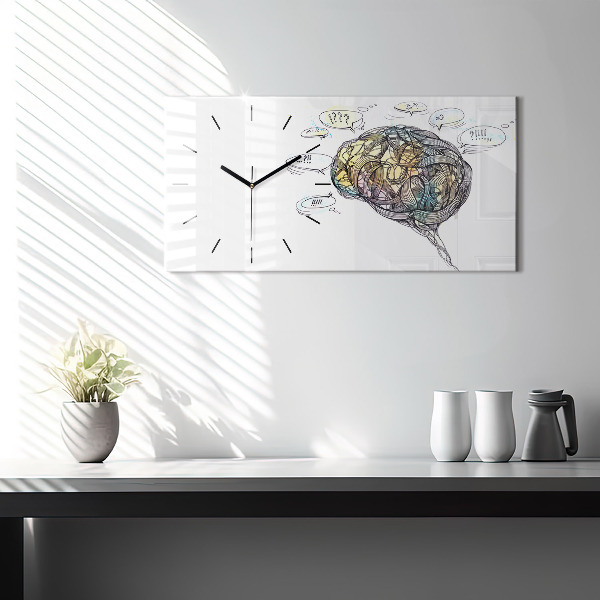 Glass wall clock rectangular Artistic representation of the brain