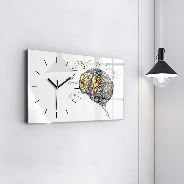 Glass wall clock rectangular Artistic representation of the brain