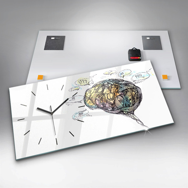 Glass wall clock rectangular Artistic representation of the brain