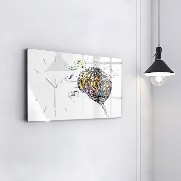 Glass wall clock rectangular Artistic representation of the brain