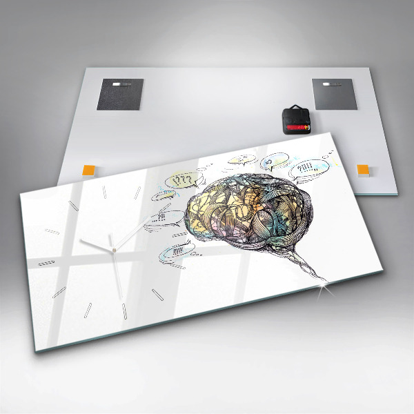 Glass wall clock rectangular Artistic representation of the brain
