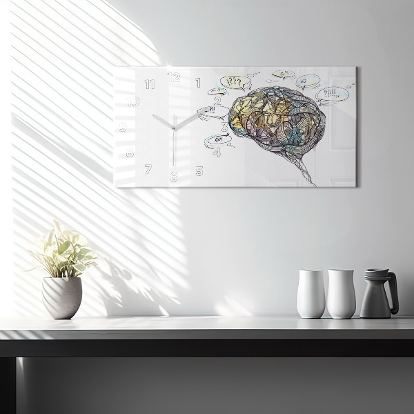 Glass wall clock rectangular Artistic representation of the brain
