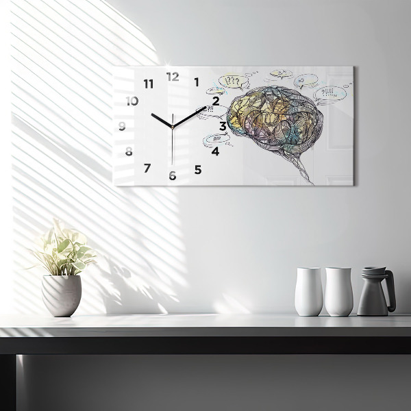 Glass wall clock rectangular Artistic representation of the brain