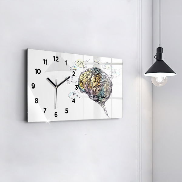Glass wall clock rectangular Artistic representation of the brain