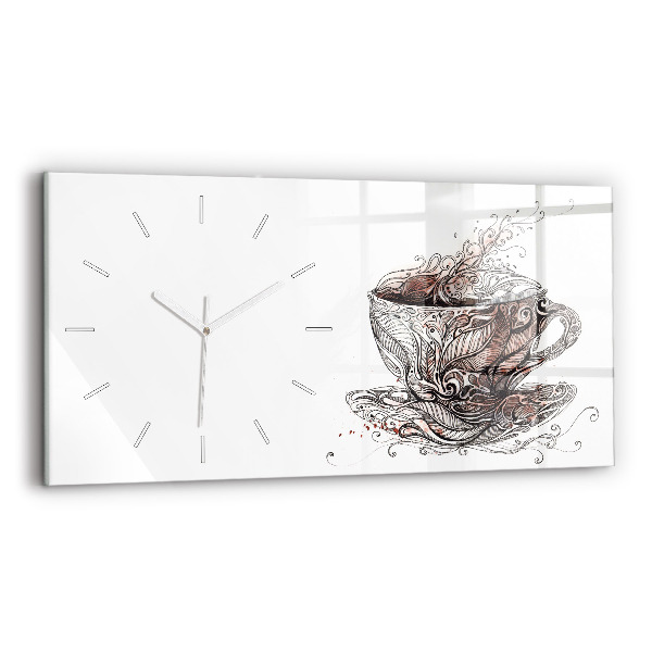 Glass wall clock rectangular Cup of Coffee