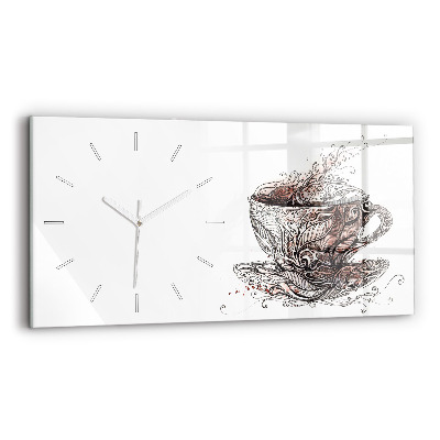 Glass wall clock rectangular Cup of Coffee