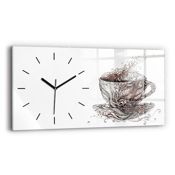 Glass wall clock rectangular Cup of Coffee