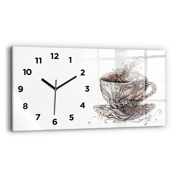 Glass wall clock rectangular Cup of Coffee