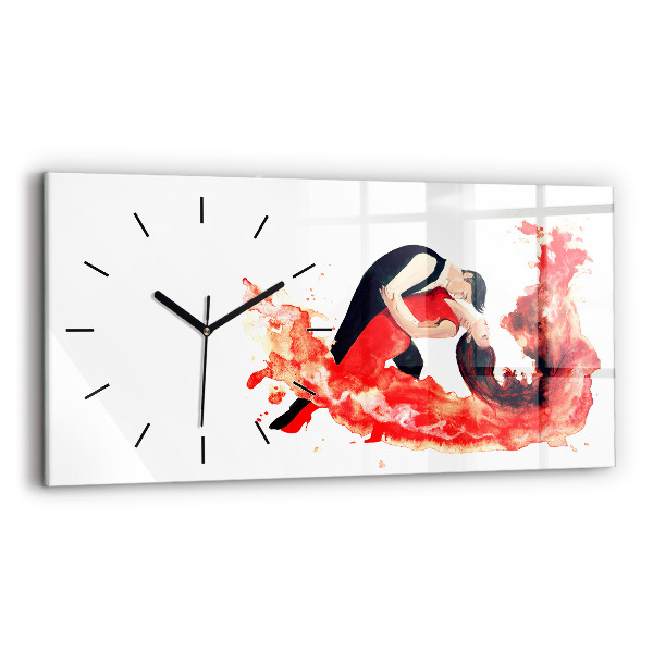 Glass wall clock rectangular A sensual tango full of emotions