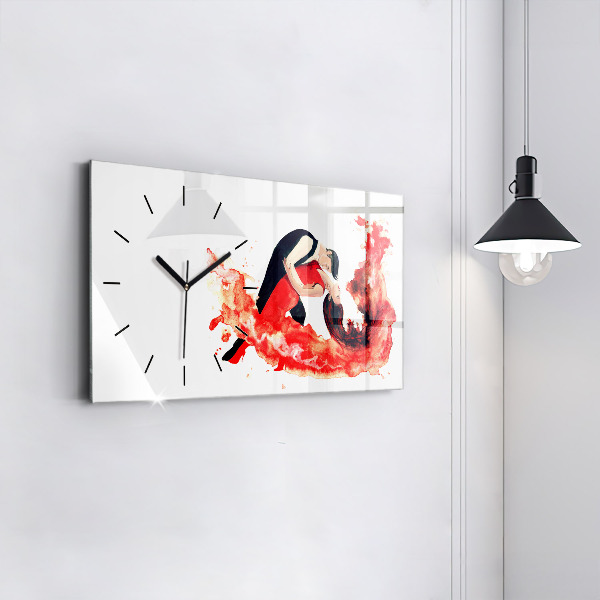 Glass wall clock rectangular A sensual tango full of emotions