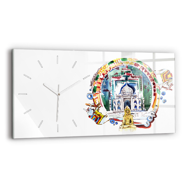 Glass wall clock rectangular Buddha painting in the temple