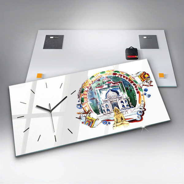 Glass wall clock rectangular Buddha painting in the temple