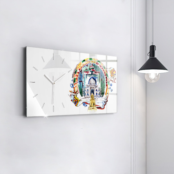 Glass wall clock rectangular Buddha painting in the temple