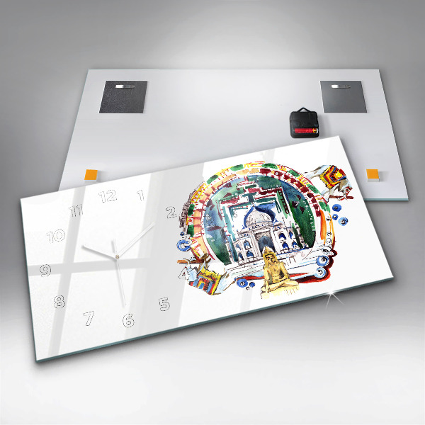 Glass wall clock rectangular Buddha painting in the temple
