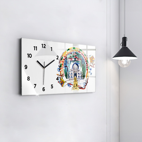 Glass wall clock rectangular Buddha painting in the temple