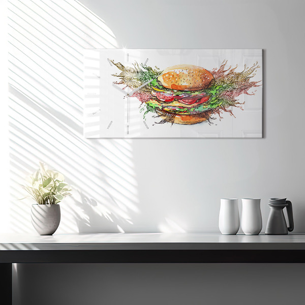 Glass wall clock rectangular XXL Cheese Burger