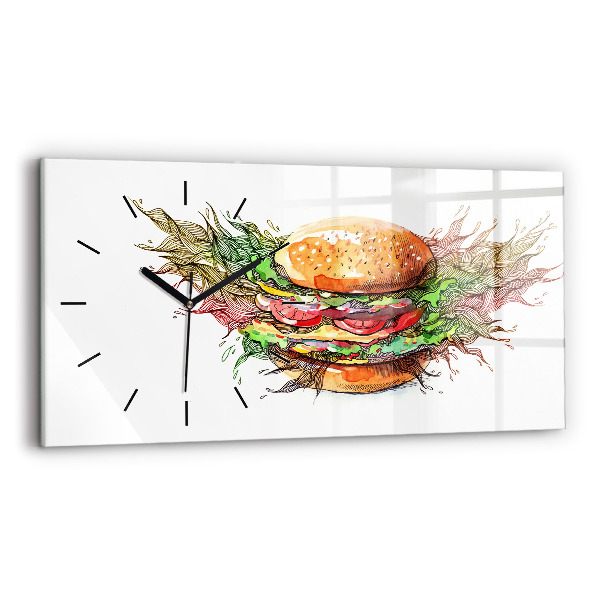 Glass wall clock rectangular XXL Cheese Burger