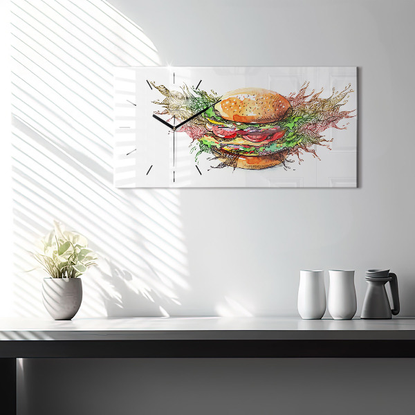Glass wall clock rectangular XXL Cheese Burger