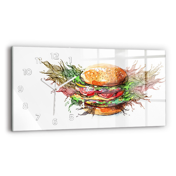 Glass wall clock rectangular XXL Cheese Burger