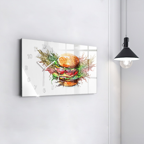 Glass wall clock rectangular XXL Cheese Burger