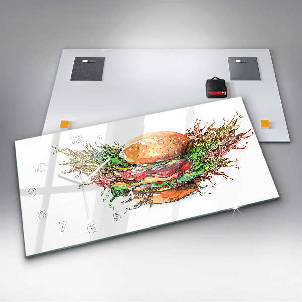 Glass wall clock rectangular XXL Cheese Burger