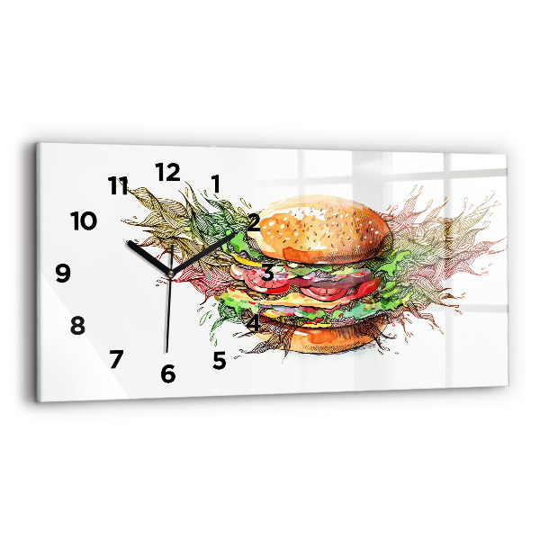 Glass wall clock rectangular XXL Cheese Burger