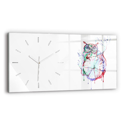 Glass wall clock rectangular Illustration of Owl and Clock