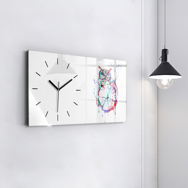 Glass wall clock rectangular Illustration of Owl and Clock