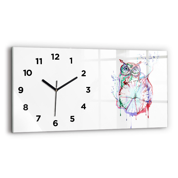 Glass wall clock rectangular Illustration of Owl and Clock