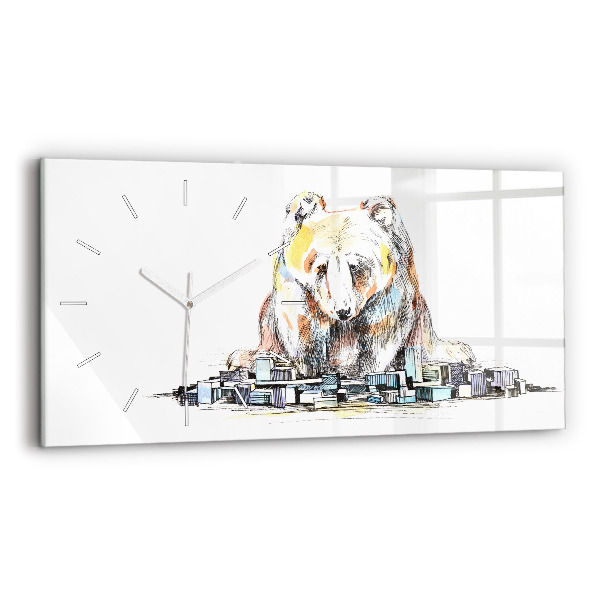 Glass wall clock rectangular Abstraction bear