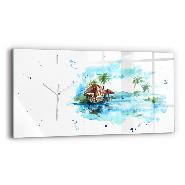 Glass wall clock rectangular Picture of a deserted island