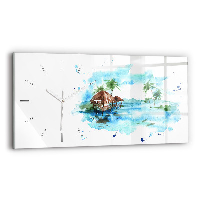 Glass wall clock rectangular Picture of a deserted island